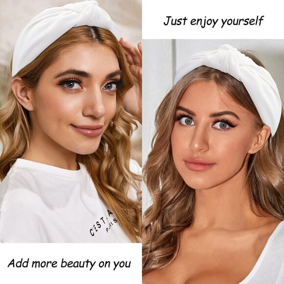 White Headband Knotted Headband for Women, Top Knot Headband Satin Silk White He - Picture 6 of 7